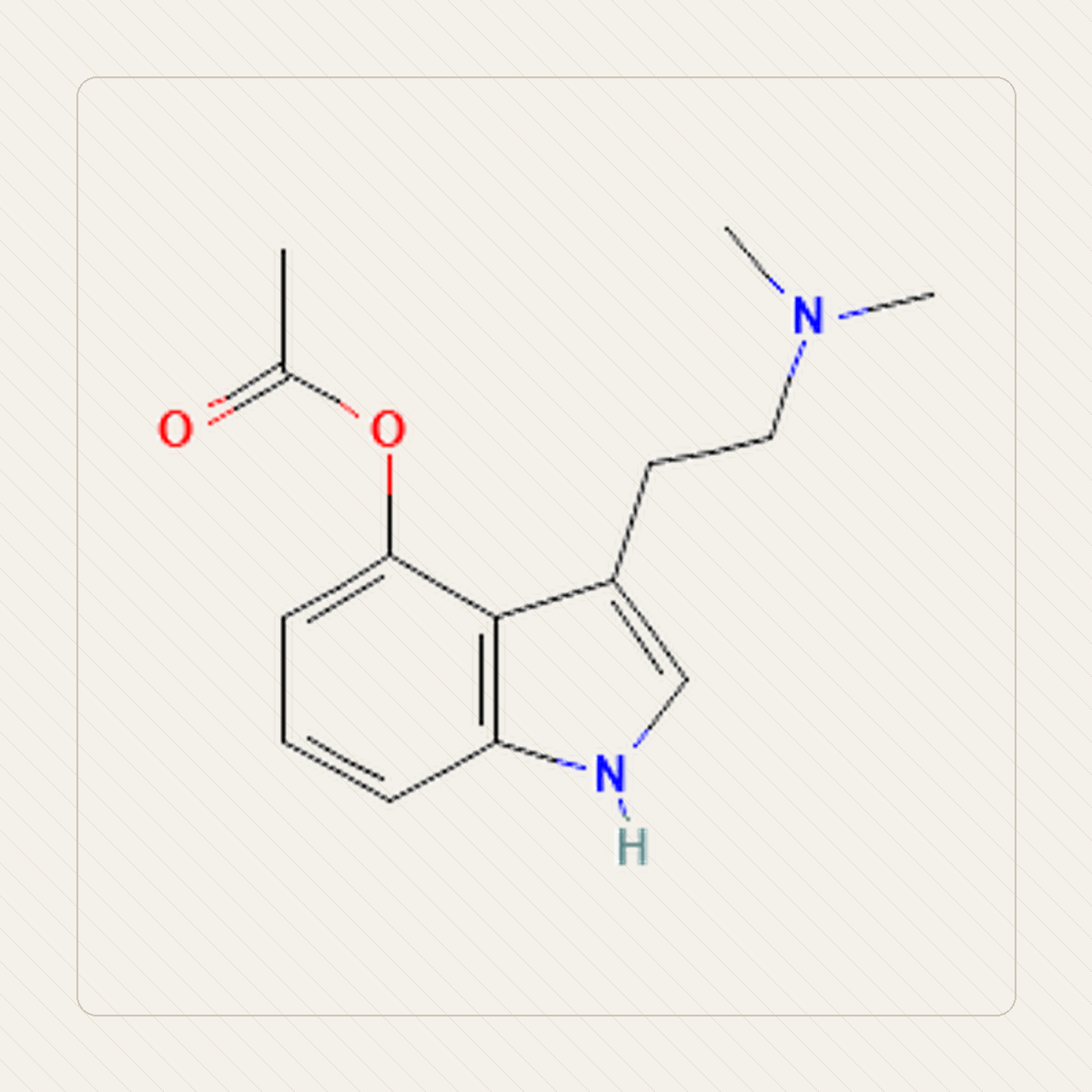 4-AcO-DMT, illustrazione didattica della struttura molecolare