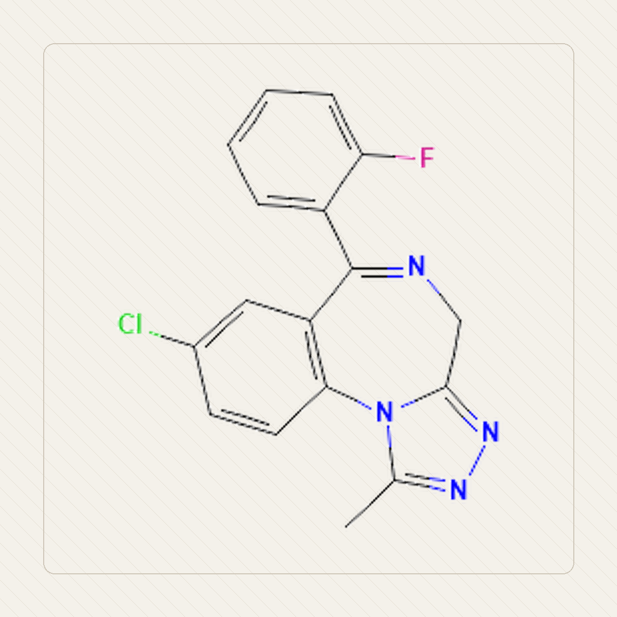 Flualprazolam, illustrazione didattica della struttura molecolare