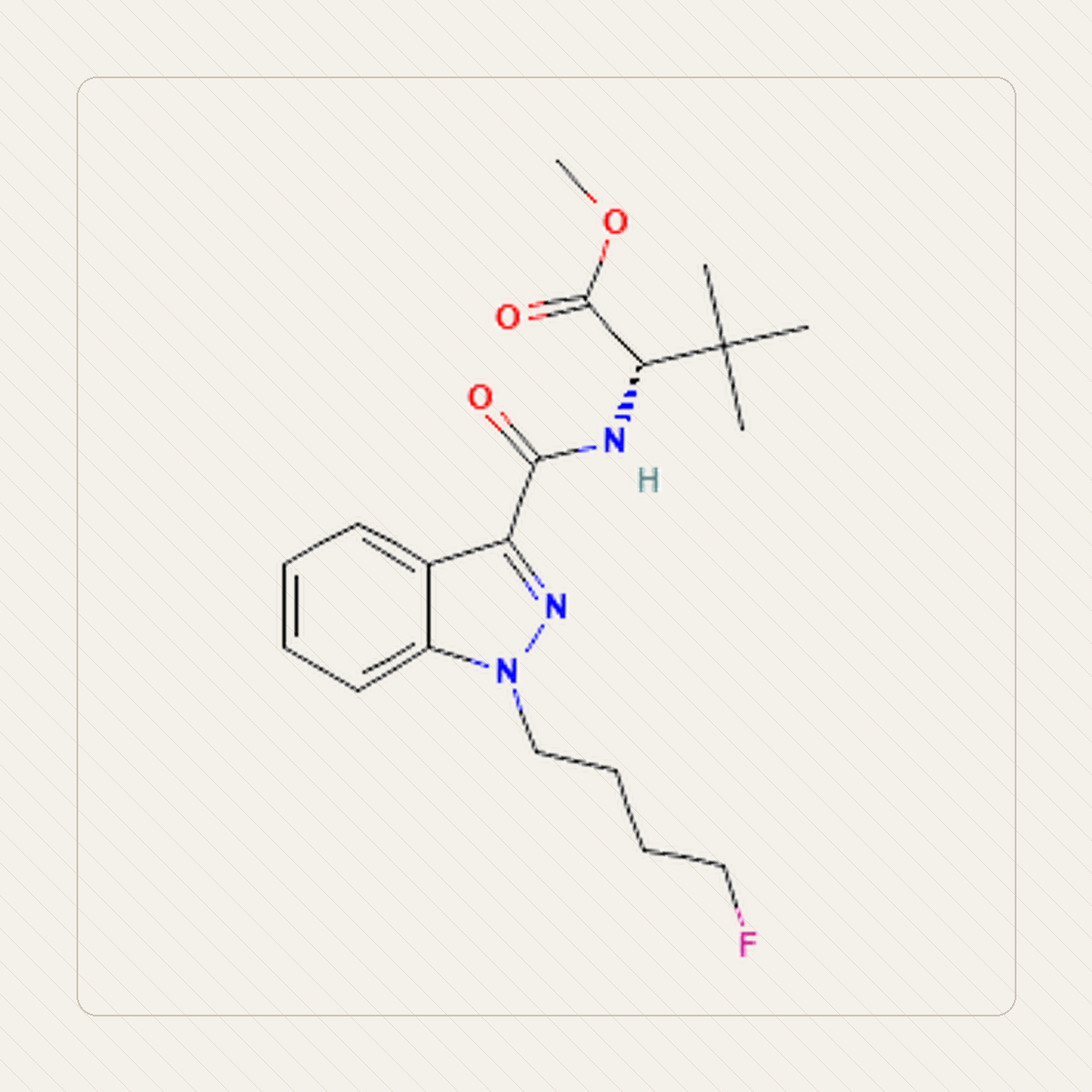 4F-MDMB-BINACA 4F-MDMB-BUTINACA, illustrazione didattica della struttura molecolare