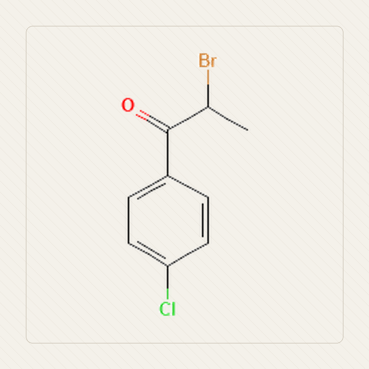 2-bromo-4-cloropropiofenone, illustrazione didattica della struttura molecolare